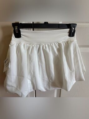 White Gathered Waist Bubble Circle Skirt Skort